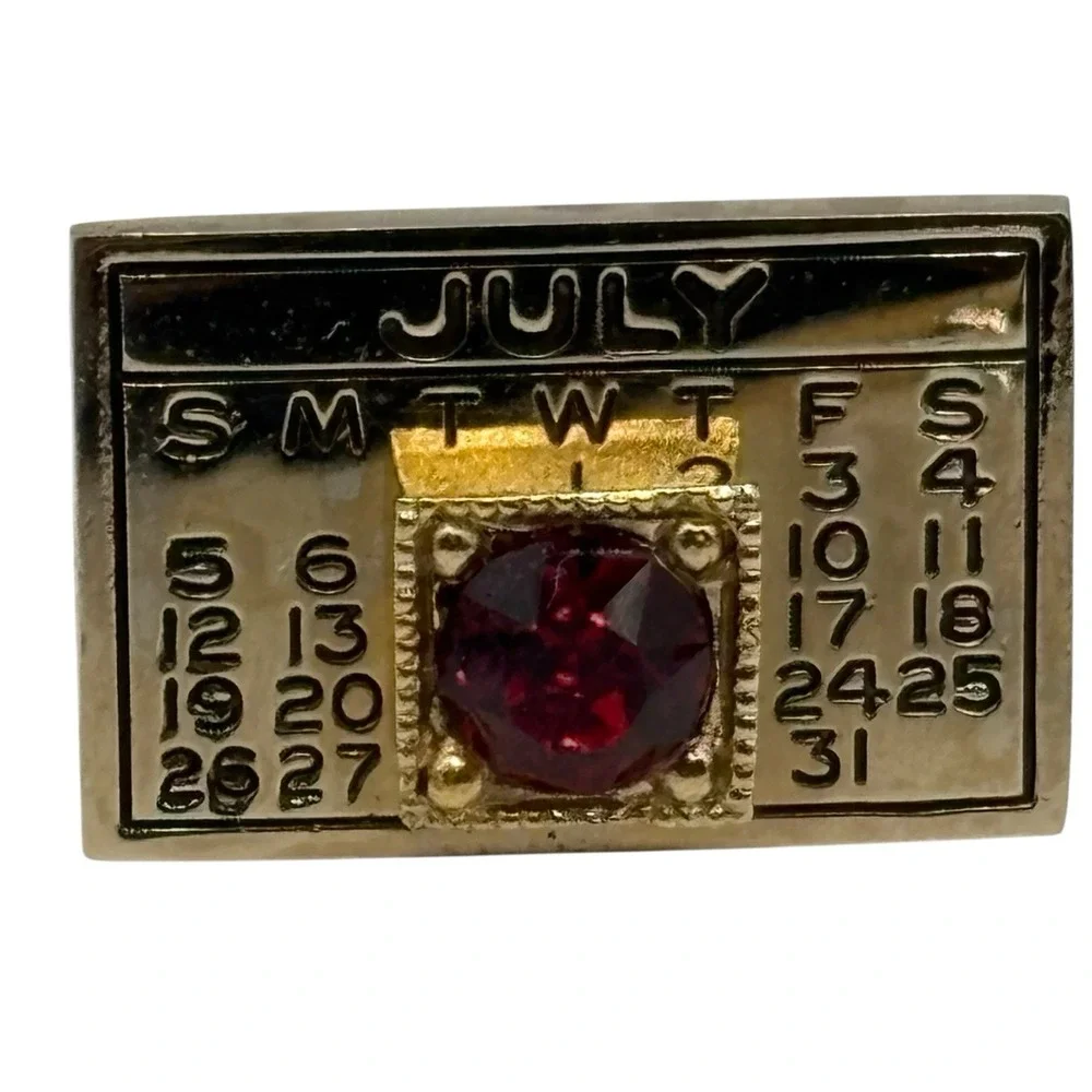 July Cufflinks Calendar Red Rhinestone‎ Patriotic Fourth Of July VTG Gold Tone